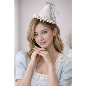 🎉 White Ribbon Mini Birthday Party Hat w/ Clip | Cute Celebration Accessory